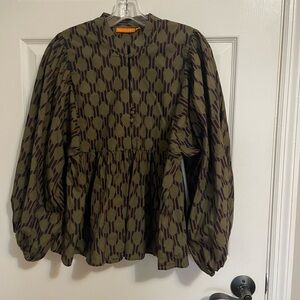 Oliphant Olive and Navy Patterned Top